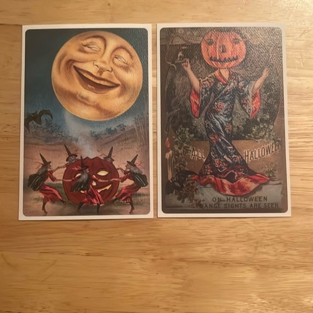 Vintage style Halloween Postcards with Moon and Pumpkin NWOT